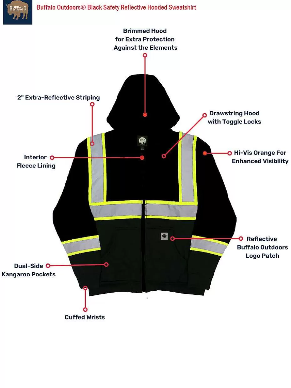 Discount ® Workwear Black Safety Reflective Hooded Sweatshirt Men Hoodies & Sweatshirts For Men