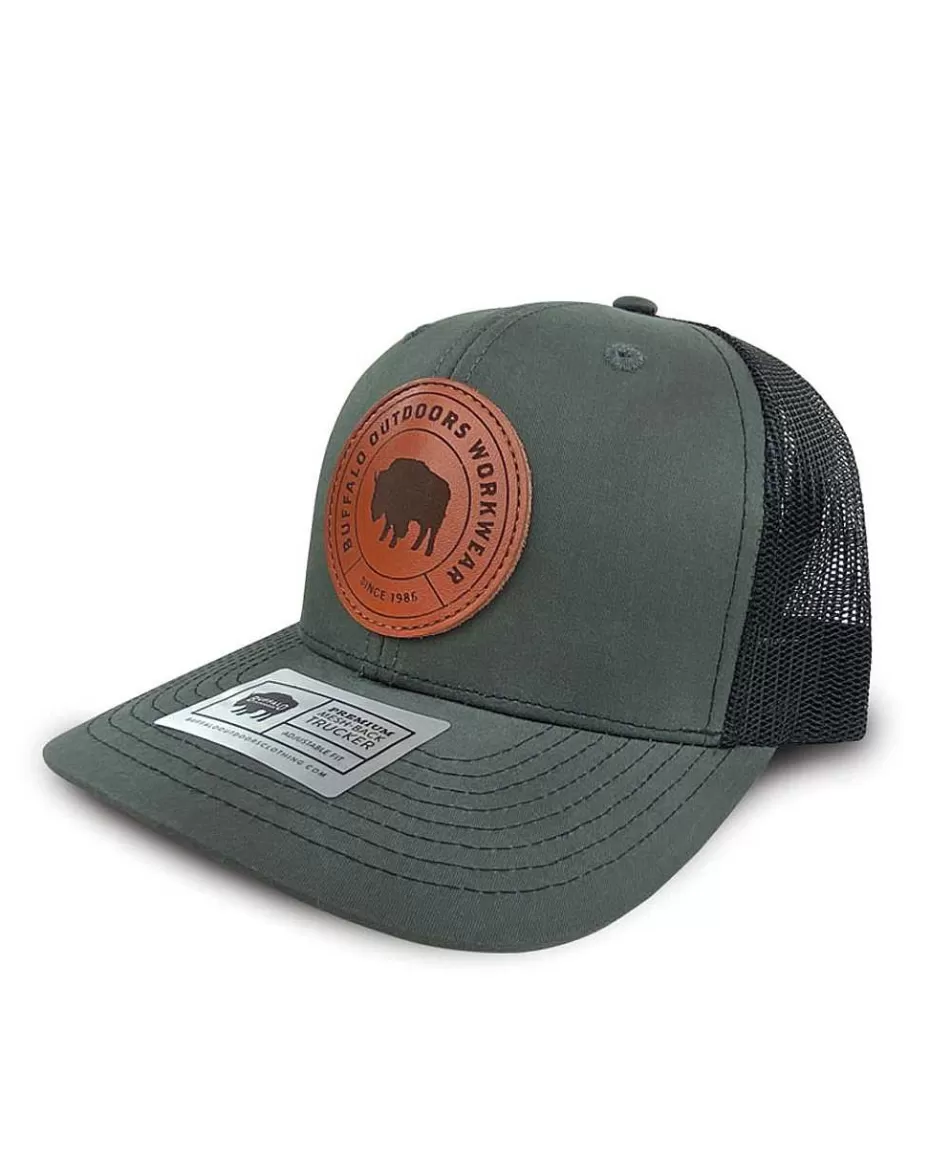 Sale ® Workwear Circle Patch Trucker Hat- Charcoal/Black Accessories Trucker Hats