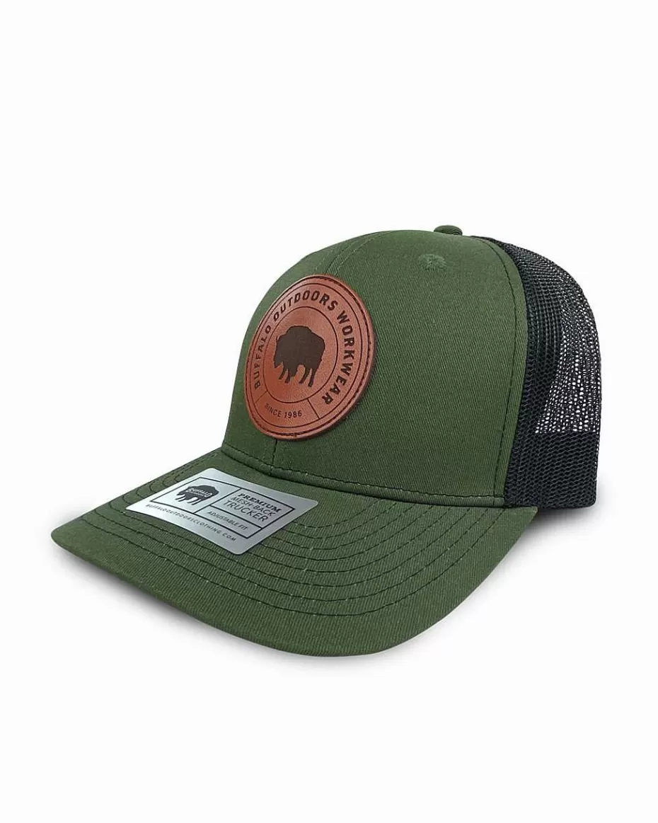 Best ® Workwear Circle Patch Trucker Hat- Green/Black Accessories Trucker Hats