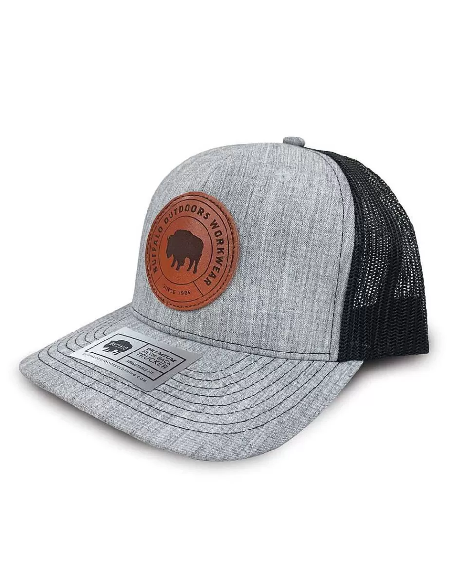 Cheap ® Workwear Circle Patch Trucker Hat- Heather Grey/Black Accessories Trucker Hats