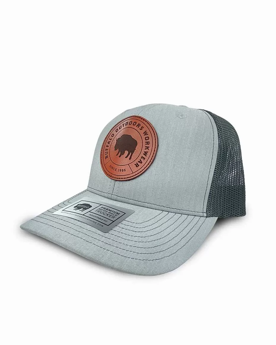 Clearance ® Workwear Circle Patch Trucker Hat- Heather Grey/Grey Accessories Trucker Hats
