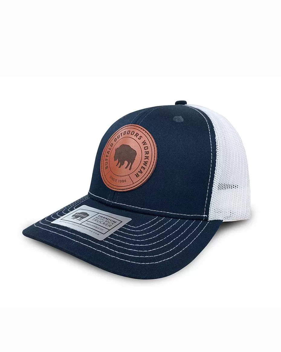Hot ® Workwear Circle Patch Trucker Hat- Navy/White Accessories Trucker Hats