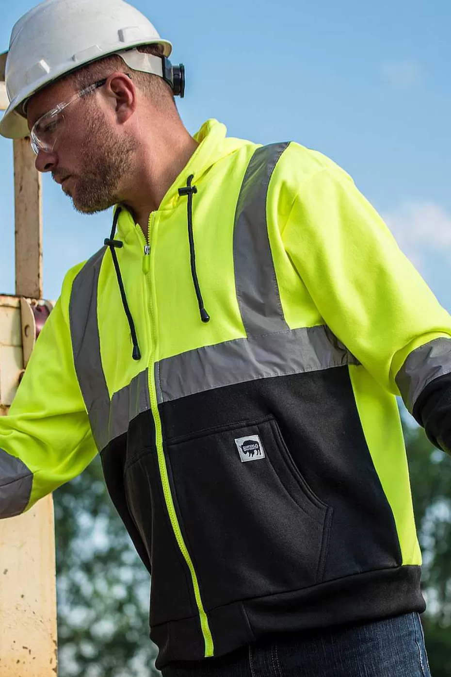 Store ® Workwear Class 2 Hi Vis Reflective Safety Hoodie-Yellow Men Hoodies & Sweatshirts For Men
