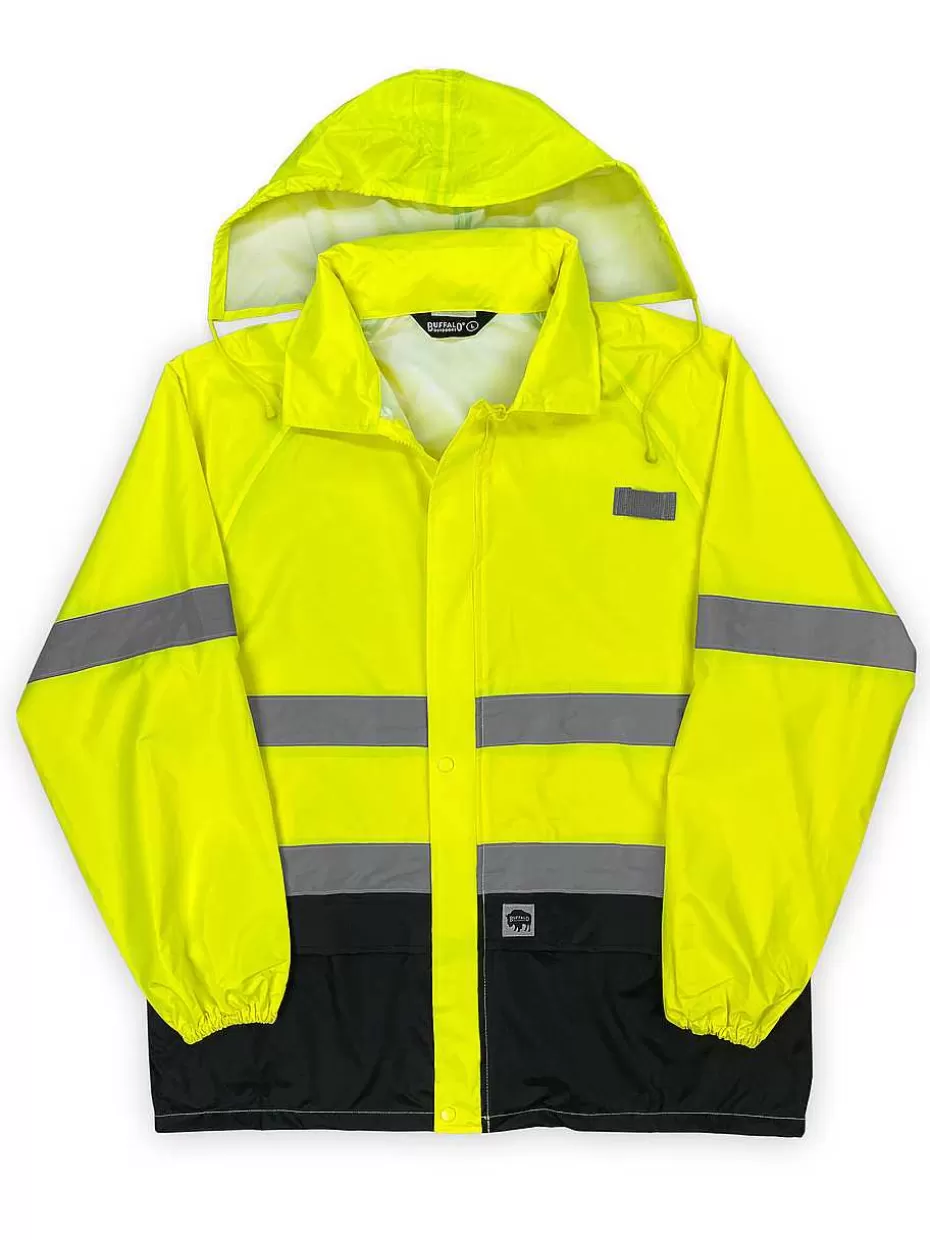 Clearance ® Workwear Class 2 Hi Vis Safety Hooded Rain Shell Men Men's Jackets