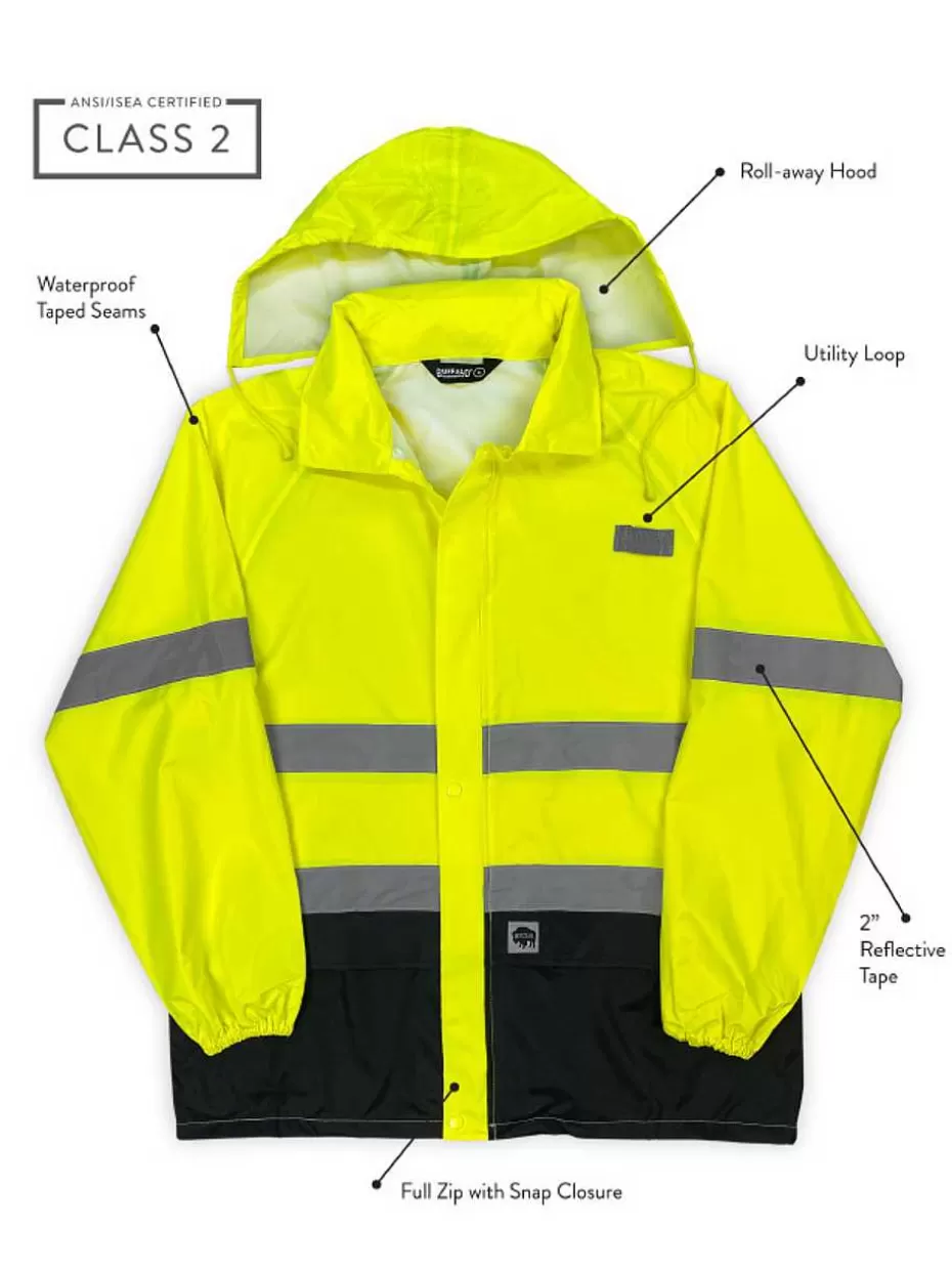 Clearance ® Workwear Class 2 Hi Vis Safety Hooded Rain Shell Men Men's Jackets