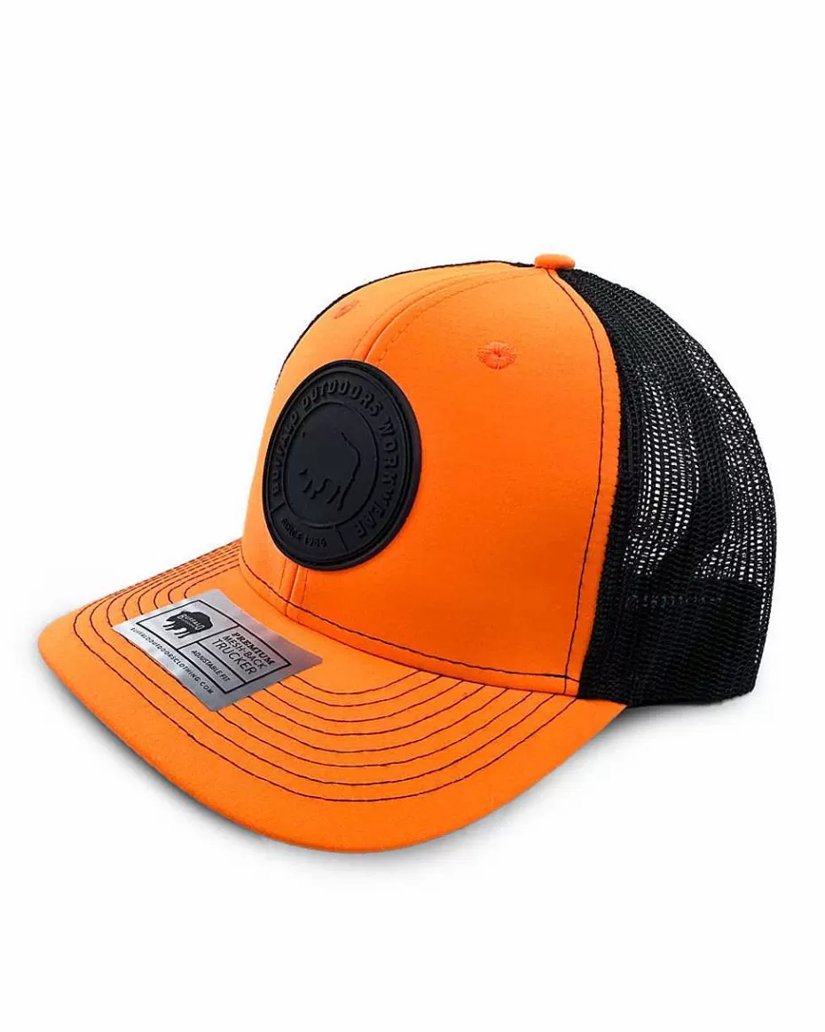 Store ® Workwear Hi Vis Black Circle Patch Hat-Orange Accessories Trucker Hats