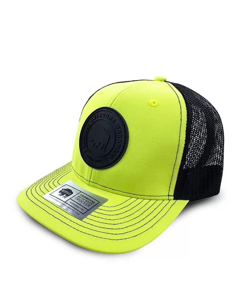 Best ® Workwear Hi Vis Black Circle Patch Hat-Yellow Accessories Trucker Hats