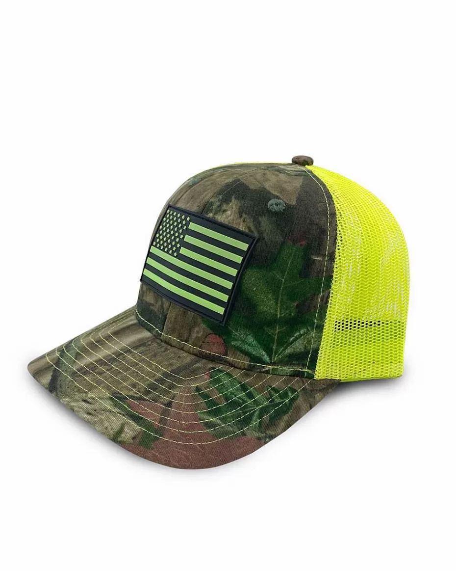 Best Sale ® Workwear Hi-Vis Flag Patch Premium Camo Trucker Hat-Yellow Accessories Trucker Hats