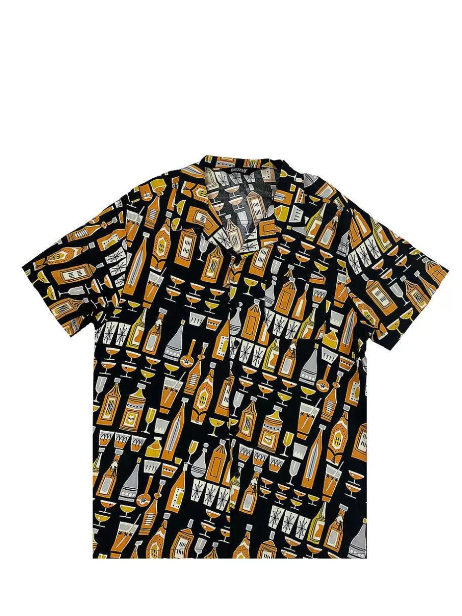 Store ® Workwear Men's Button Down All-Over Print Camp Shirts -Mid-Century Booze Men Button Down Shirts