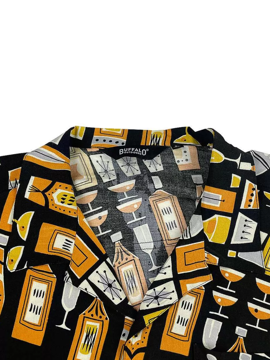 Store ® Workwear Men's Button Down All-Over Print Camp Shirts -Mid-Century Booze Men Button Down Shirts