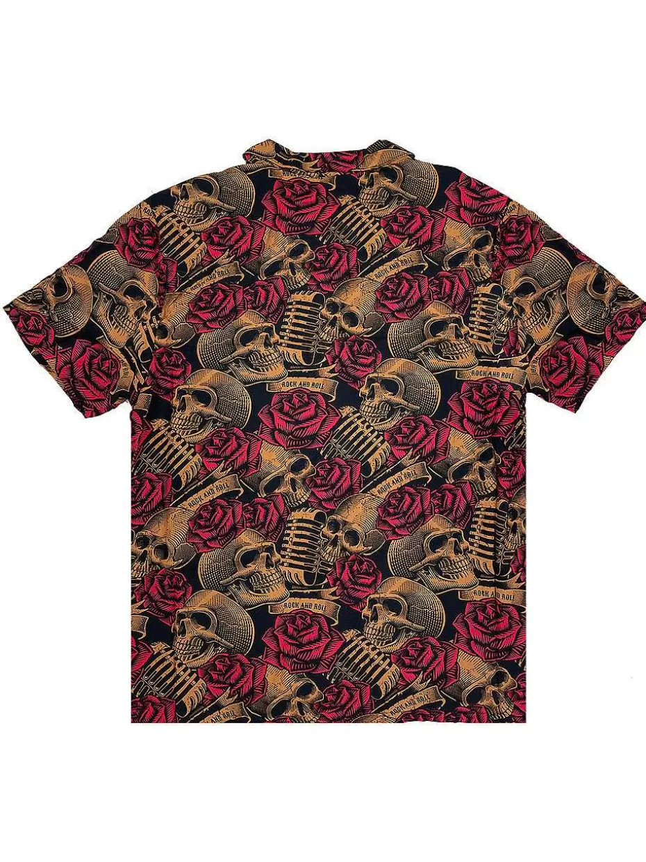 Discount ® Workwear Men's Button Down All-Over Print Camp Shirts -Skulls N' Roses Men Button Down Shirts
