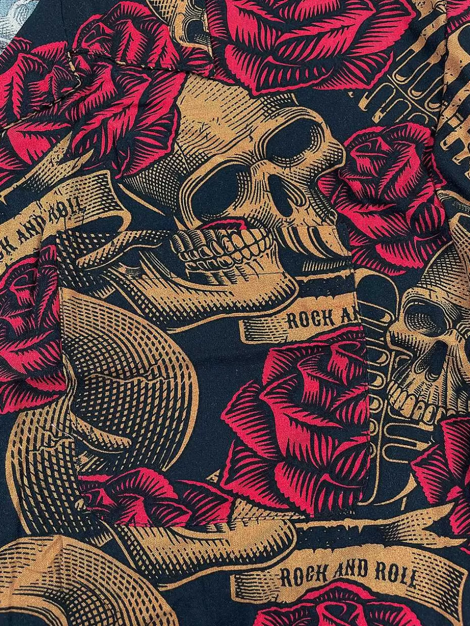 Discount ® Workwear Men's Button Down All-Over Print Camp Shirts -Skulls N' Roses Men Button Down Shirts