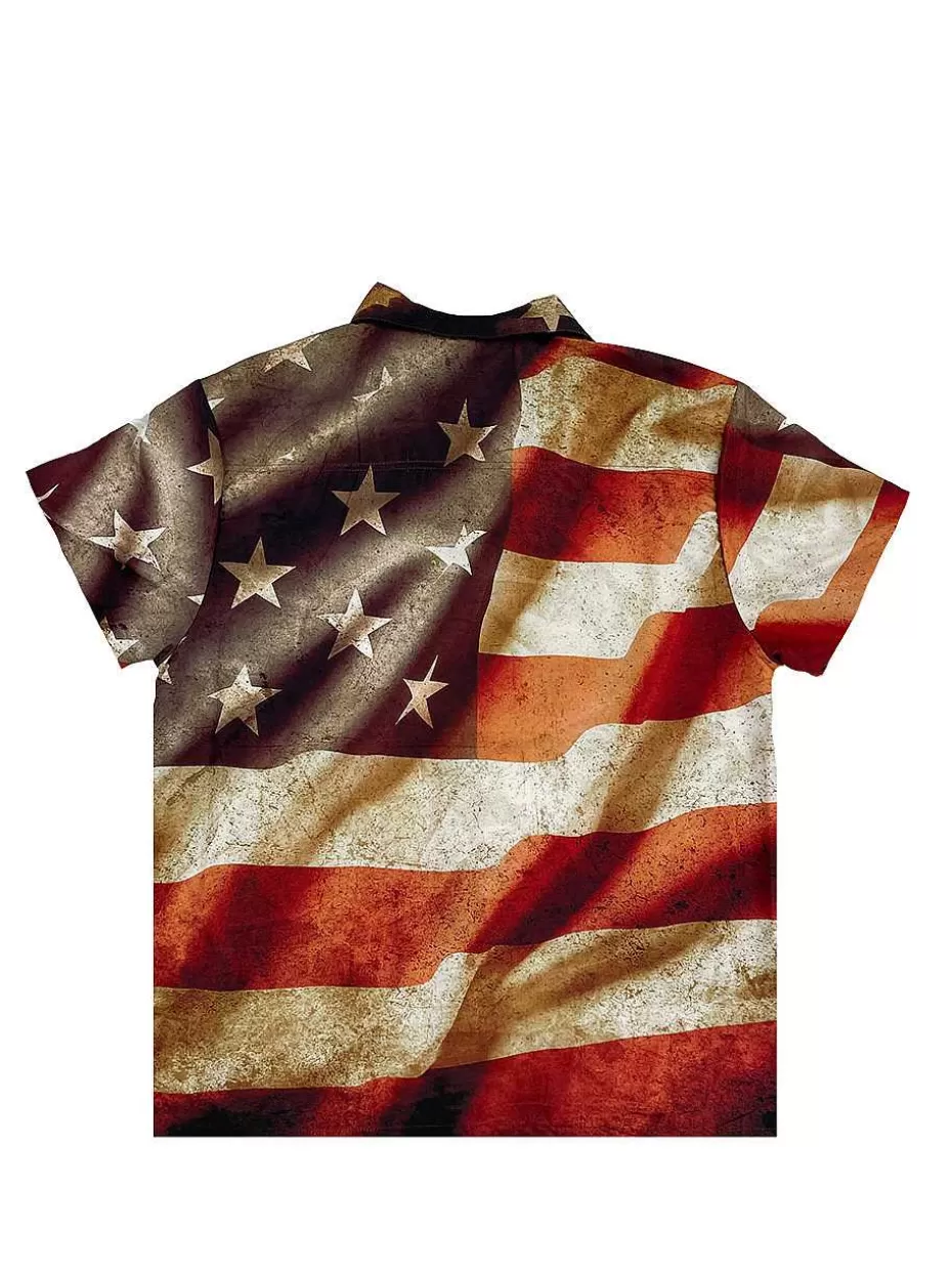 Best ® Workwear Men's Button Down All-Over Print Camp Shirts -Stars N' Stripes Men Button Down Shirts