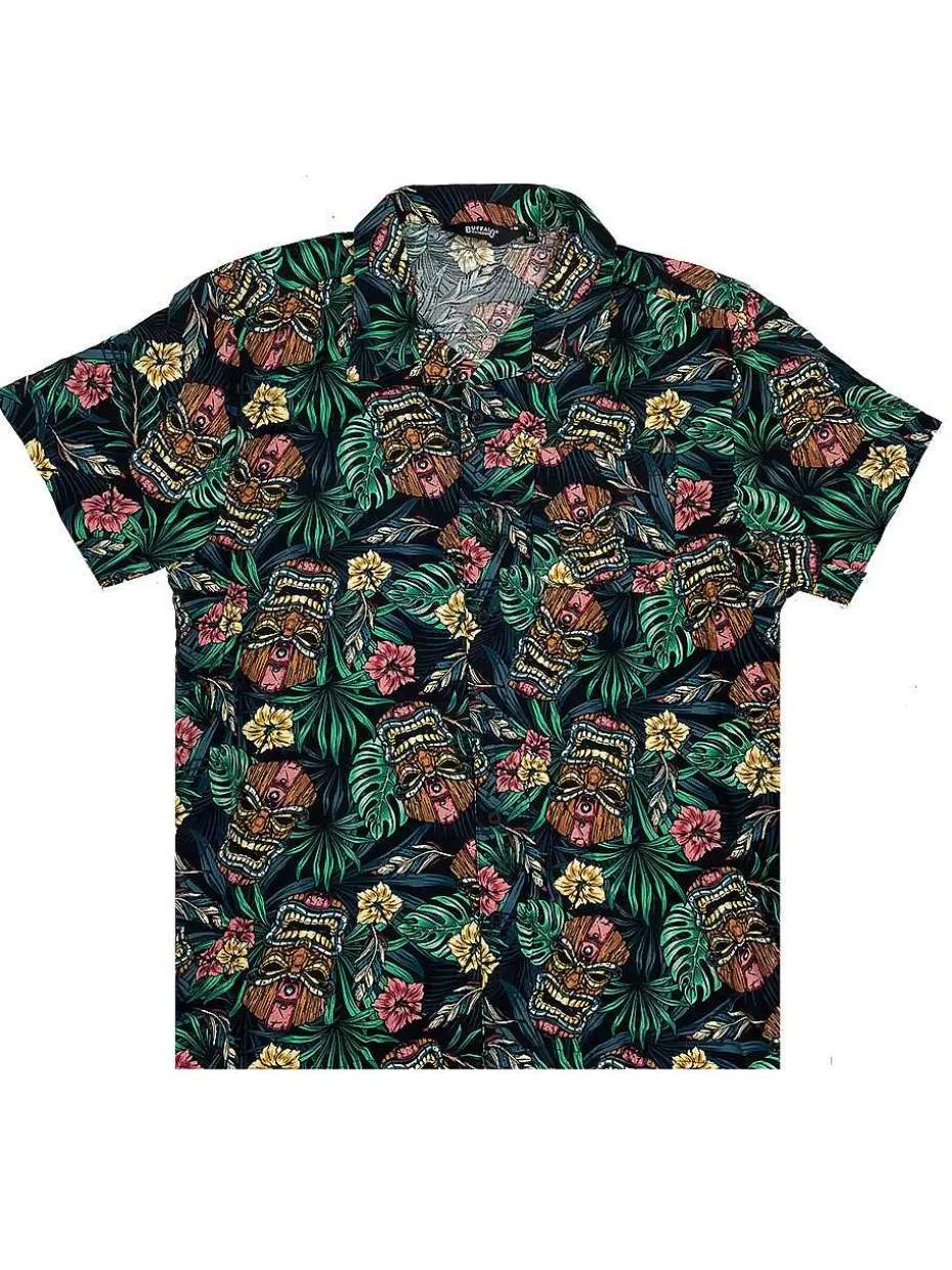 Flash Sale ® Workwear Men's Button Down All-Over Print Camp Shirts -Tiki Time Men Button Down Shirts