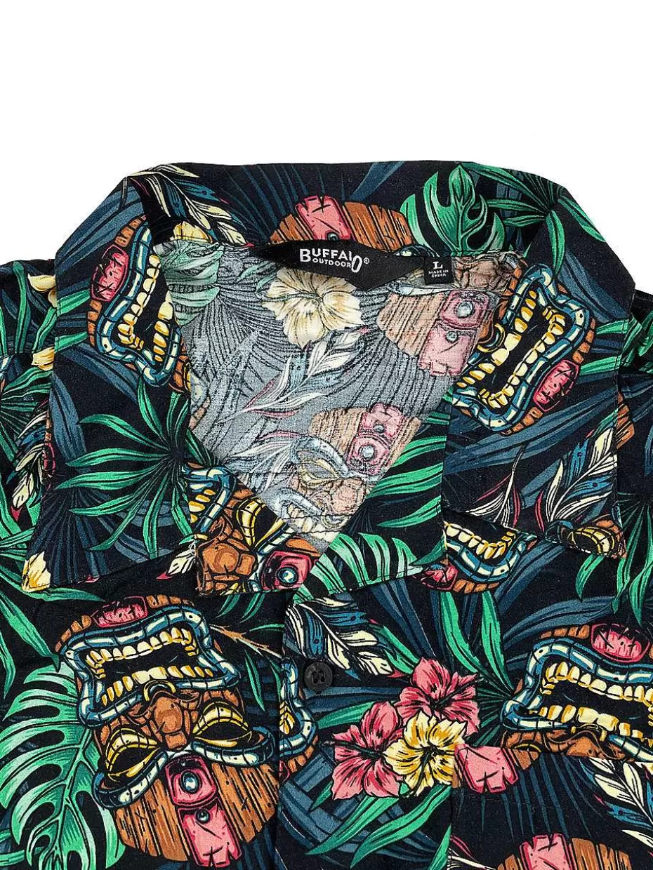 Flash Sale ® Workwear Men's Button Down All-Over Print Camp Shirts -Tiki Time Men Button Down Shirts