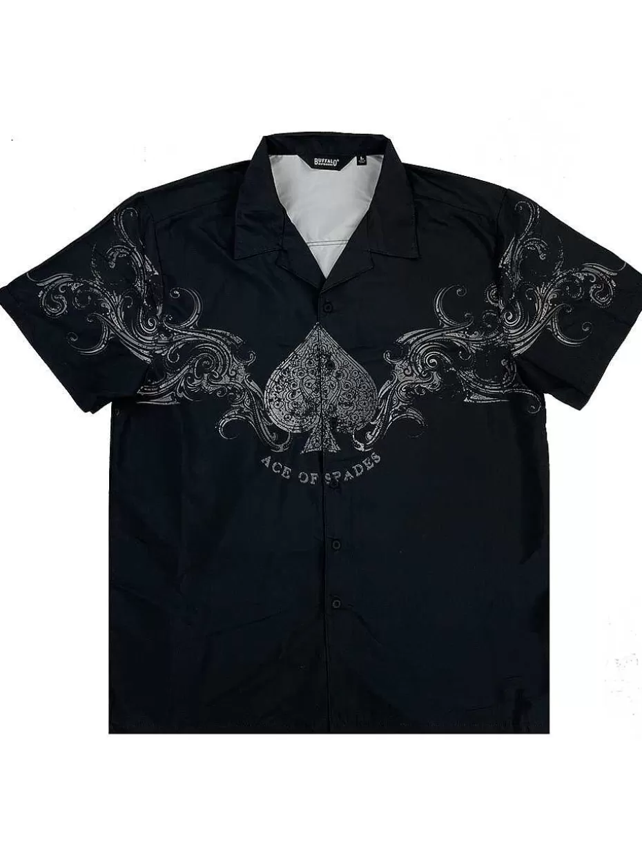Online ® Workwear Men's Button Down All-Over Print Camp Shirts-Ace Of Spades Men Button Down Shirts
