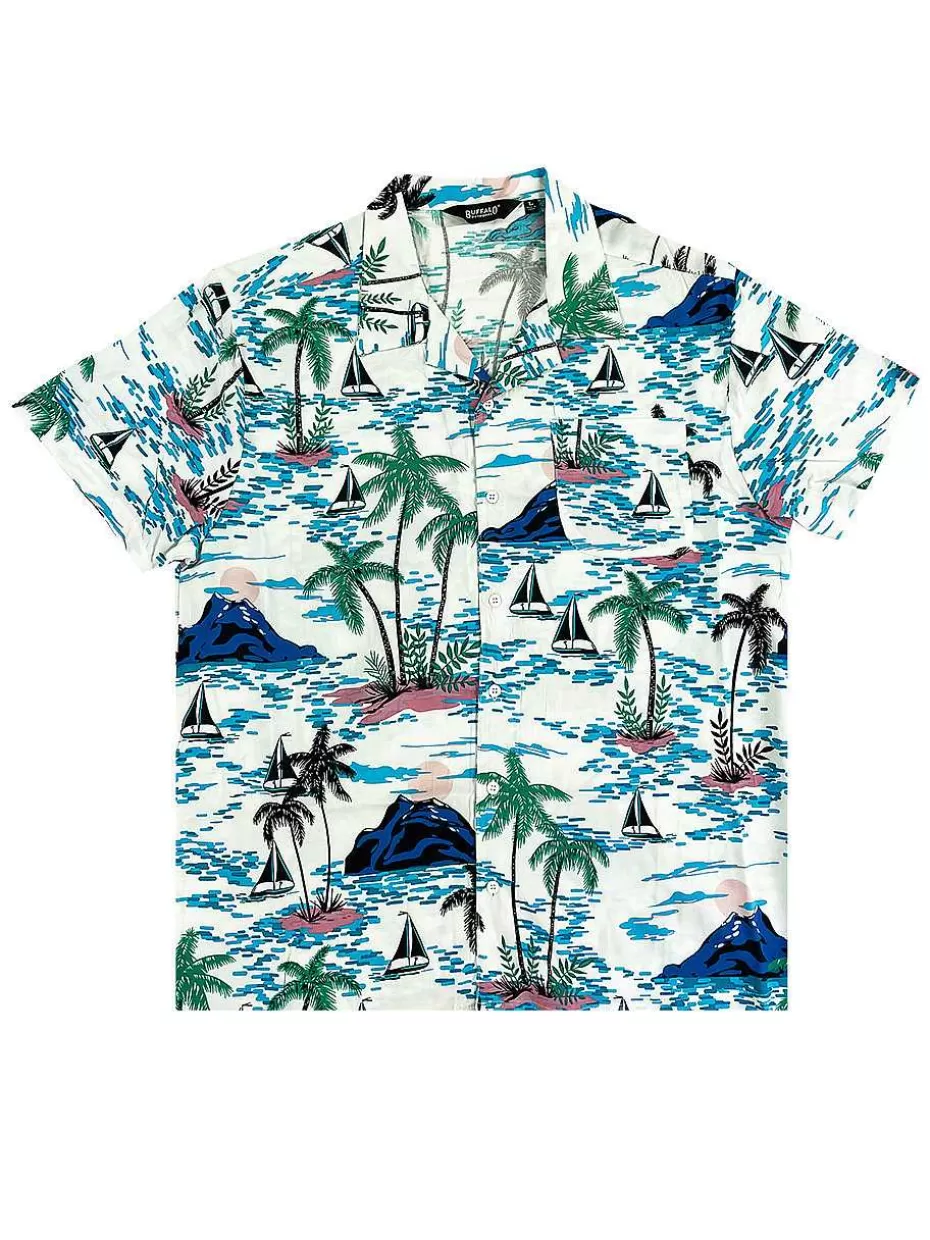 Fashion ® Workwear Men's Button Down All-Over Print Camp Shirts-Blue Hawaii Men Button Down Shirts
