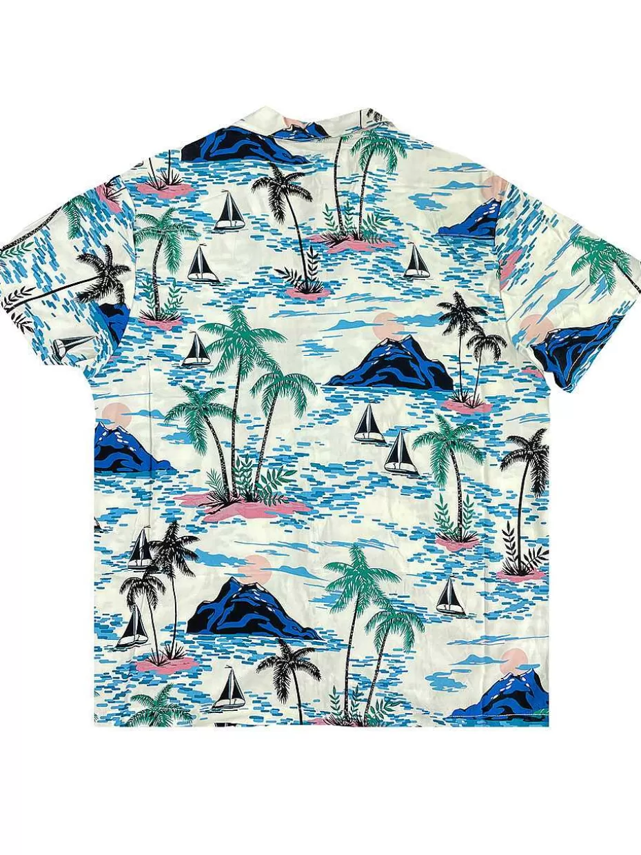 Fashion ® Workwear Men's Button Down All-Over Print Camp Shirts-Blue Hawaii Men Button Down Shirts