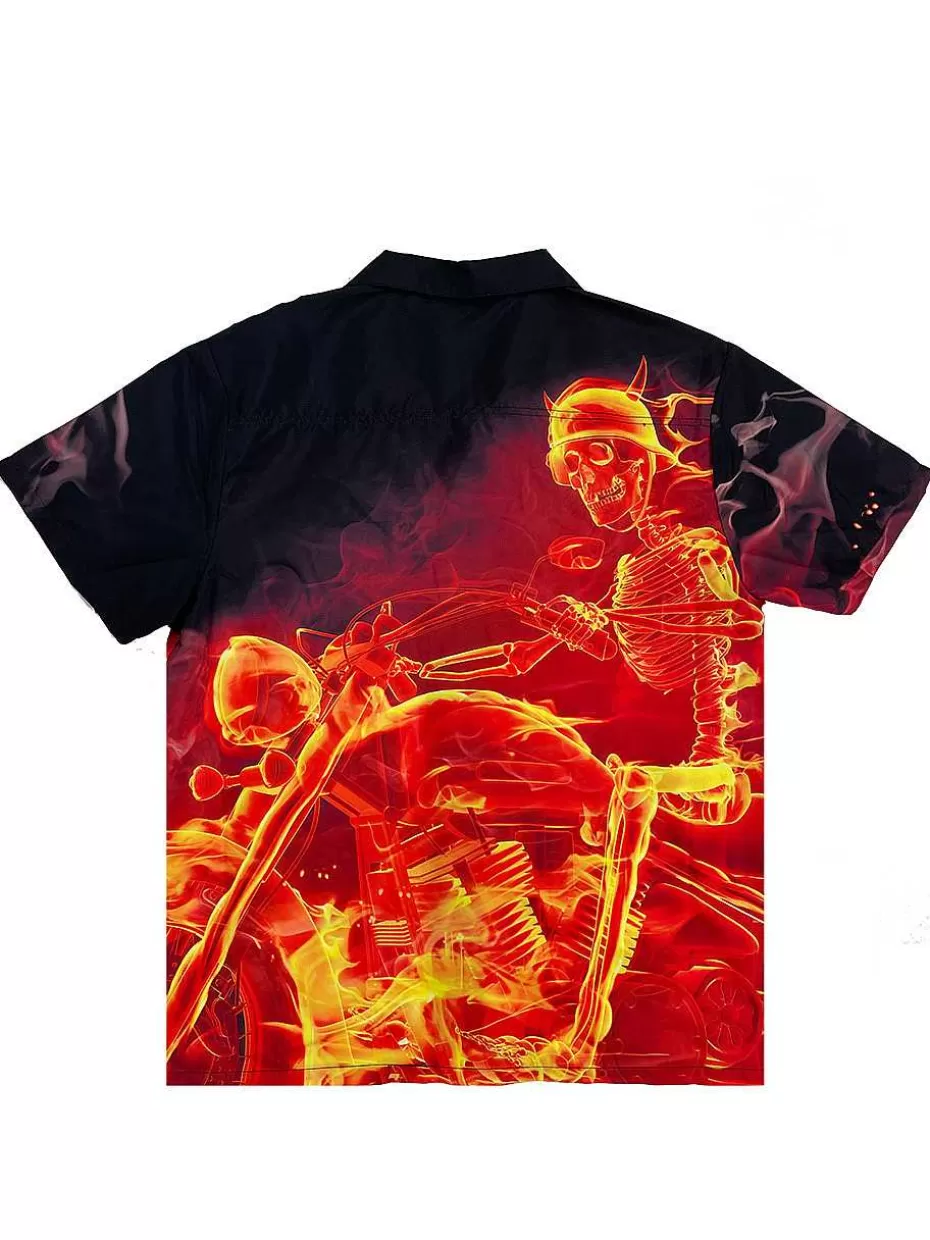 Clearance ® Workwear Men's Button Down All-Over Print Camp Shirts-Hell Rider Men Button Down Shirts