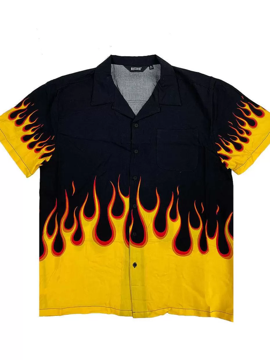 Sale ® Workwear Men's Button Down All-Over Print Camp Shirts-Hot Rod Flames Men Button Down Shirts