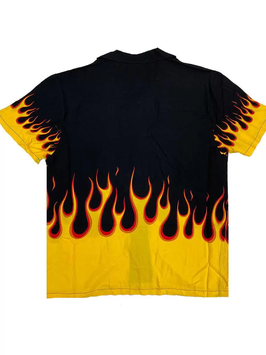Sale ® Workwear Men's Button Down All-Over Print Camp Shirts-Hot Rod Flames Men Button Down Shirts