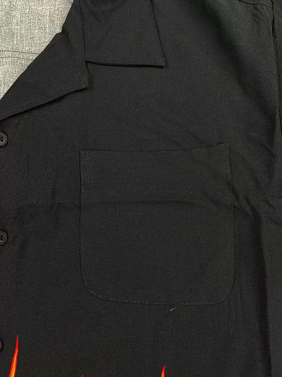 Sale ® Workwear Men's Button Down All-Over Print Camp Shirts-Hot Rod Flames Men Button Down Shirts