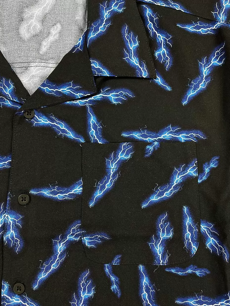Discount ® Workwear Men's Button Down All-Over Print Camp Shirts-Lightning Strike Men Button Down Shirts