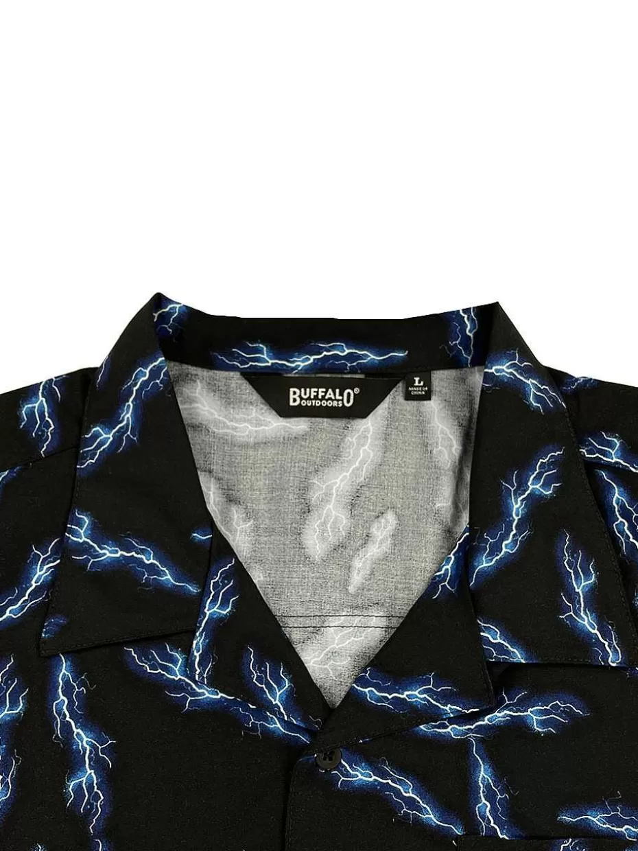 Discount ® Workwear Men's Button Down All-Over Print Camp Shirts-Lightning Strike Men Button Down Shirts