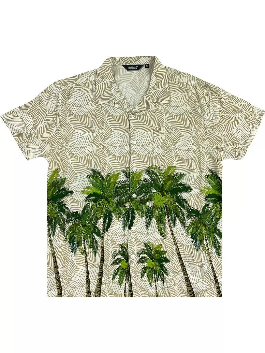 Online ® Workwear Men's Button Down All-Over Print Camp Shirts-Palm Trees Men Button Down Shirts