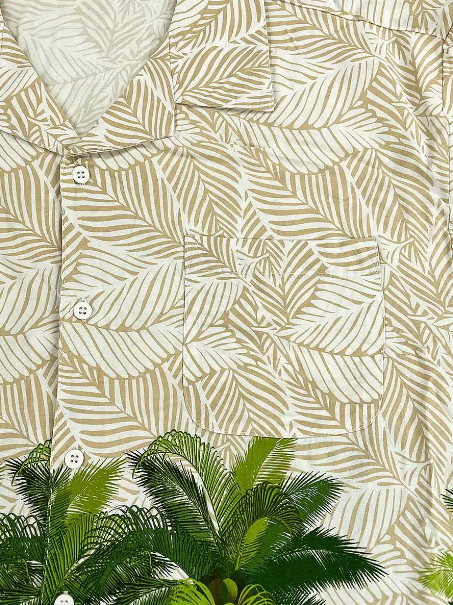 Online ® Workwear Men's Button Down All-Over Print Camp Shirts-Palm Trees Men Button Down Shirts