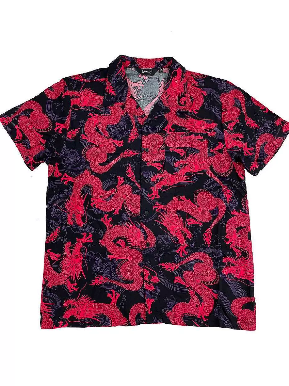 Sale ® Workwear Men's Button Down All-Over Print Camp Shirts-Red Dragon Men Button Down Shirts