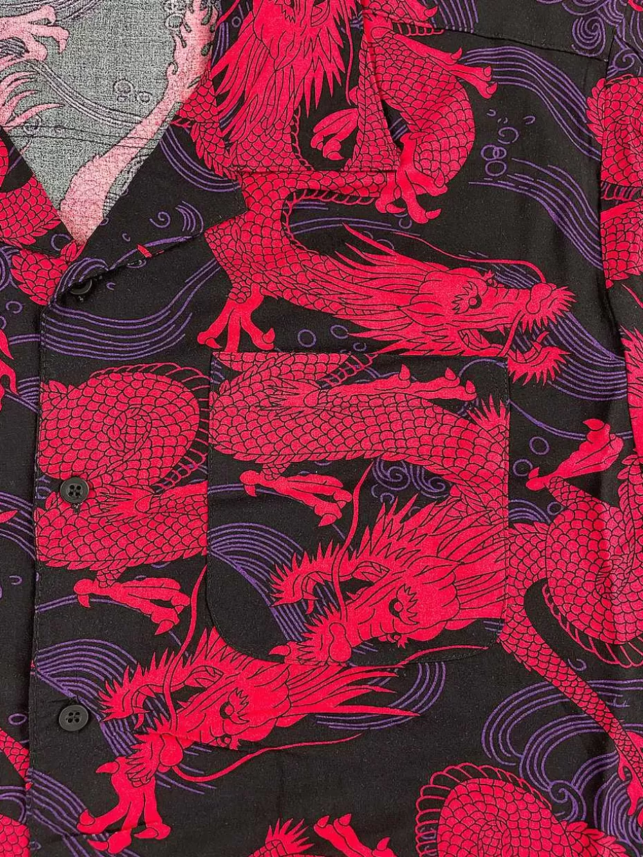 Sale ® Workwear Men's Button Down All-Over Print Camp Shirts-Red Dragon Men Button Down Shirts