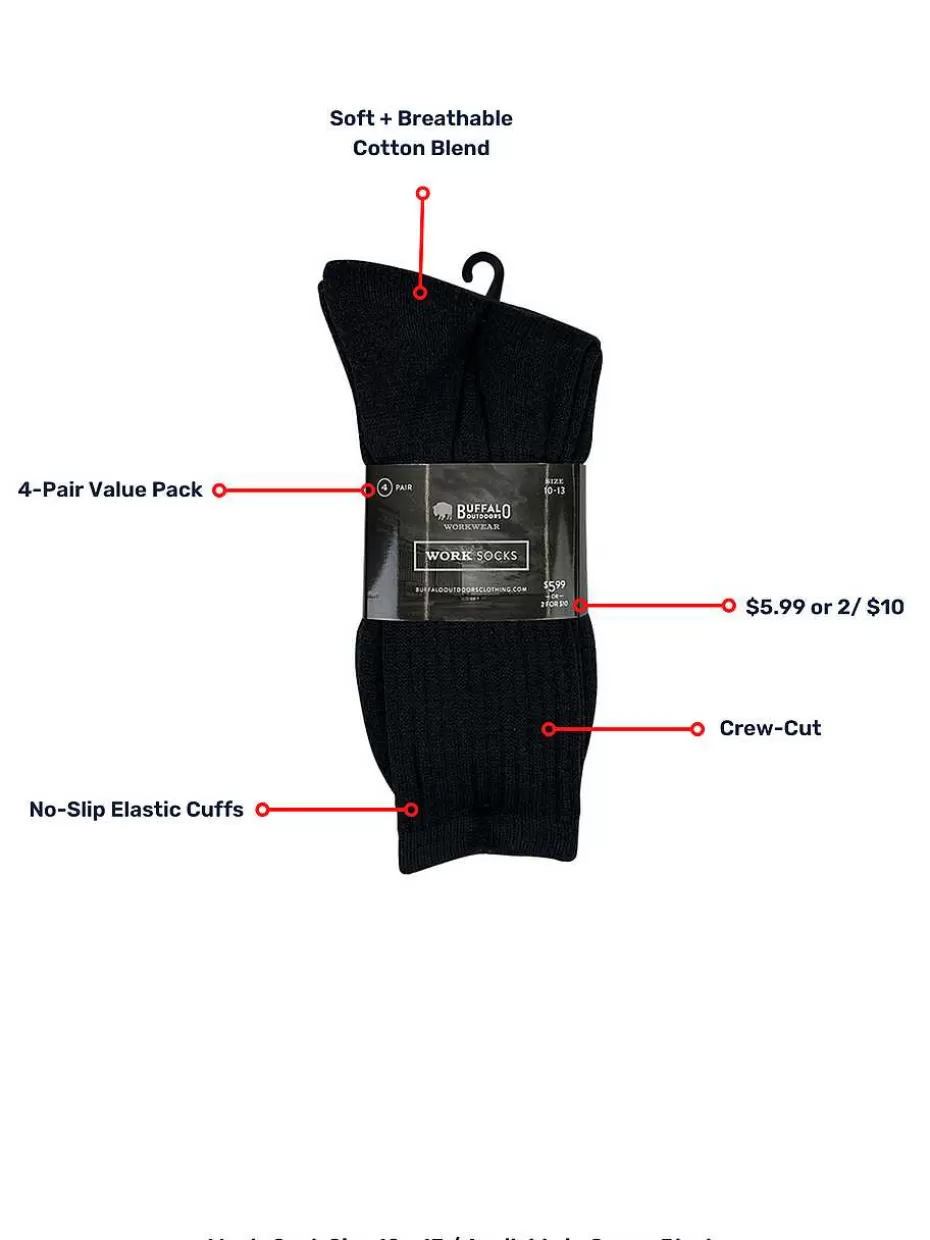 Flash Sale ® Workwear Men's Crew Work Socks 4-Pack-Black Accessories Socks