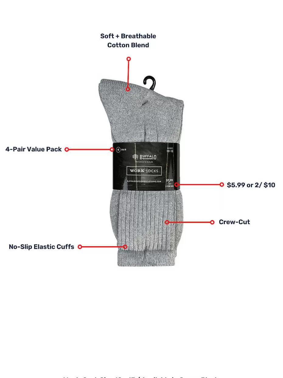 Sale ® Workwear Men's Crew Work Socks 4-Pack-Heather Grey Accessories Socks