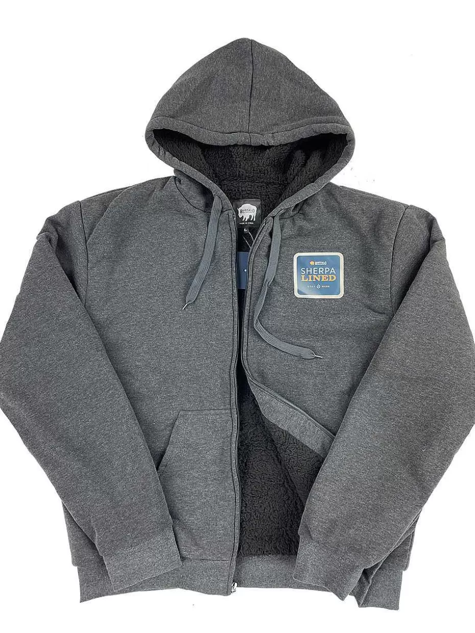 Shop ® Workwear Men's Sherpa Lined Hooded Sweatshirt-Charcoal Men Hoodies & Sweatshirts For Men