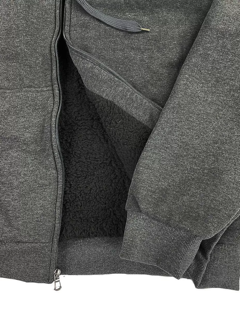Shop ® Workwear Men's Sherpa Lined Hooded Sweatshirt-Charcoal Men Hoodies & Sweatshirts For Men