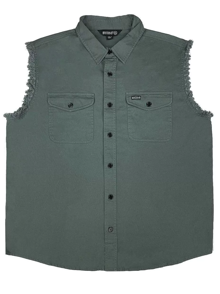 Store ® Workwear Men's Sleeveless Biker Shirt- Green Charcoal Men Roadwear