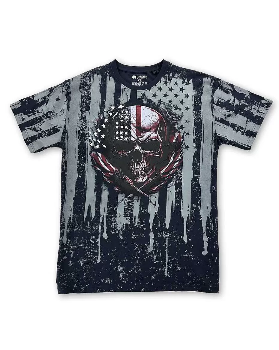 Discount ® Workwear Roadwear Collection Men's All Over Printed T-Shirt-Patriot Skull Men Roadwear