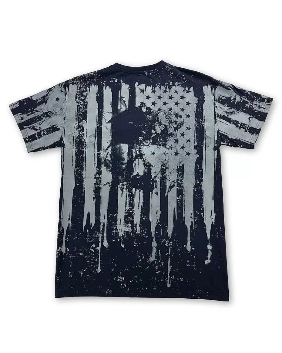 Discount ® Workwear Roadwear Collection Men's All Over Printed T-Shirt-Patriot Skull Men Roadwear