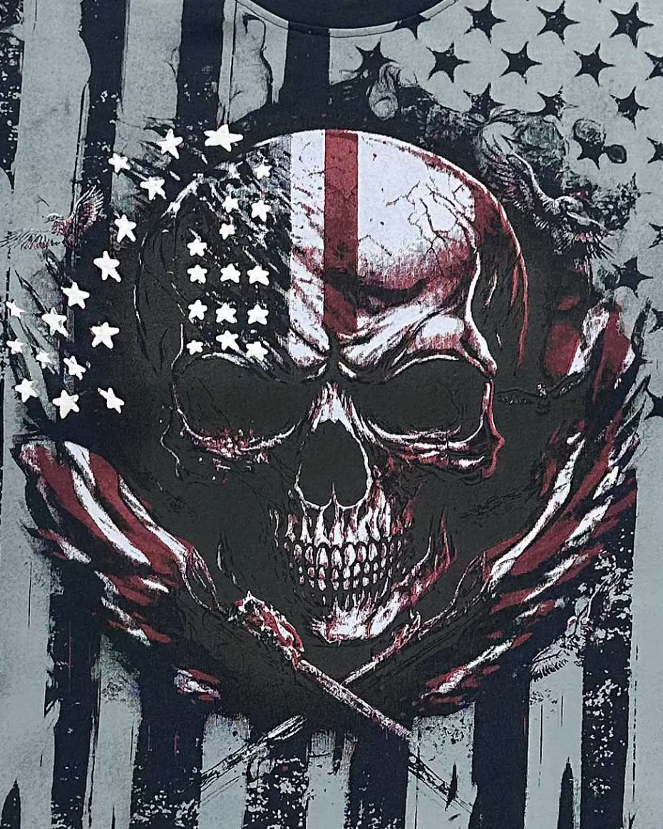 Discount ® Workwear Roadwear Collection Men's All Over Printed T-Shirt-Patriot Skull Men Roadwear