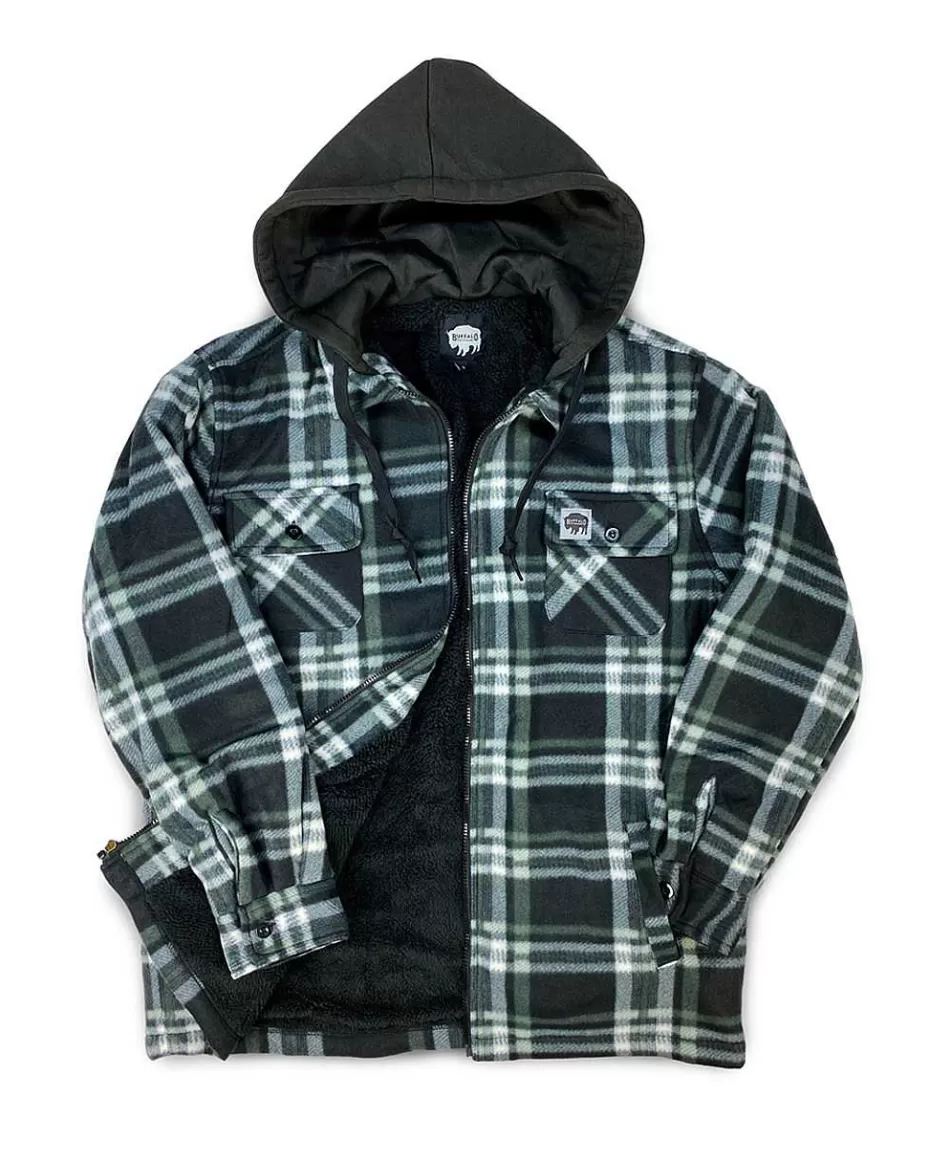 Online ® Workwear Sherpa Lined Hooded Fleece-Charcoal Plaid Men Hoodies & Sweatshirts For Men