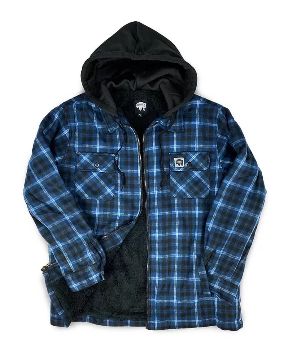 Clearance ® Workwear Sherpa Lined Hooded Fleece-Navy Plaid Men Hoodies & Sweatshirts For Men