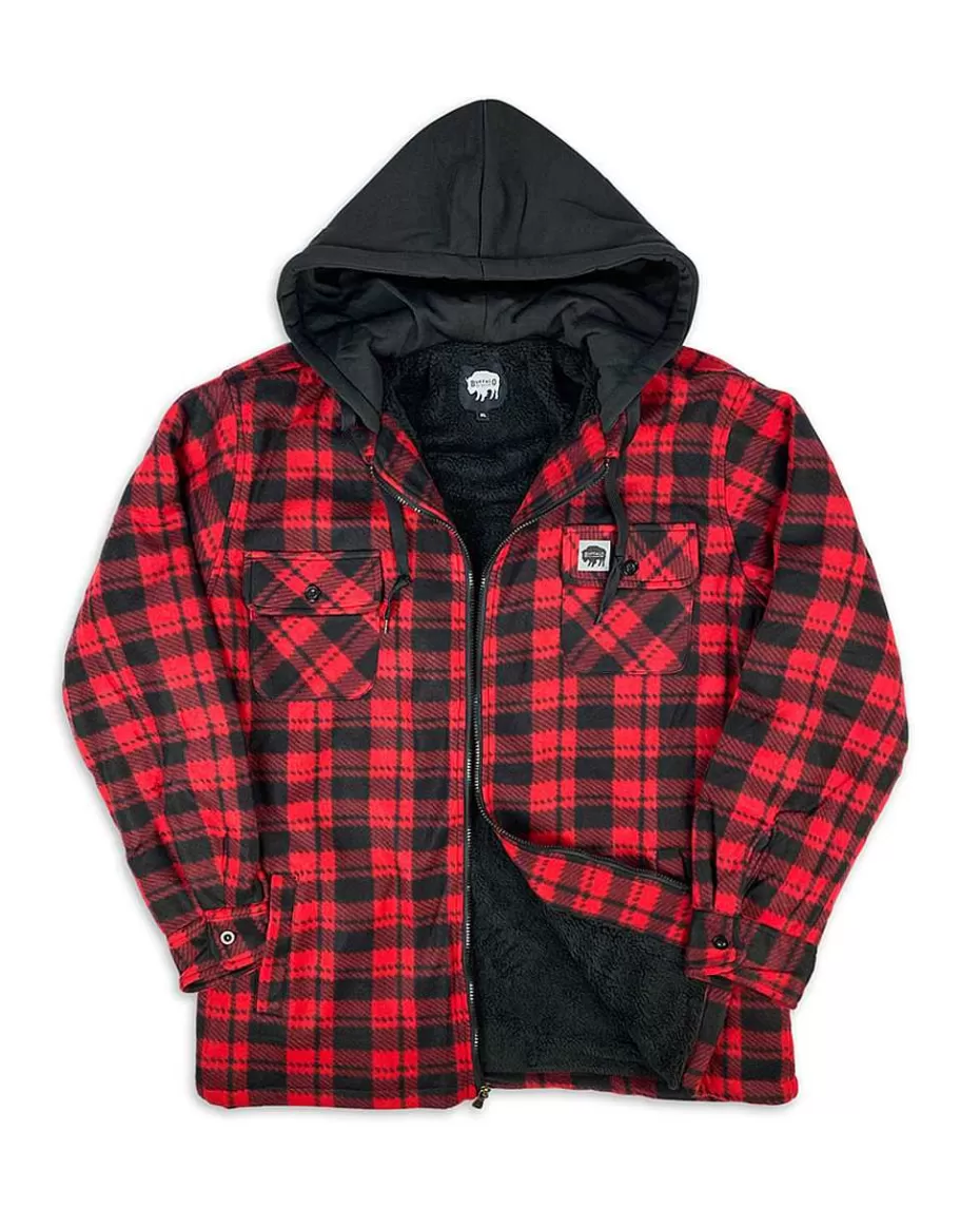 Hot ® Workwear Sherpa Lined Hooded Fleece-Red Plaid Men Hoodies & Sweatshirts For Men