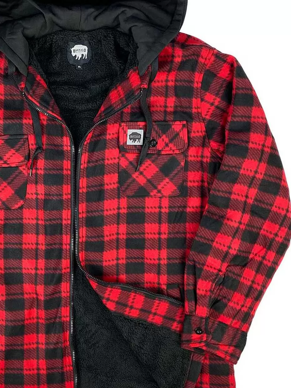 Hot ® Workwear Sherpa Lined Hooded Fleece-Red Plaid Men Hoodies & Sweatshirts For Men