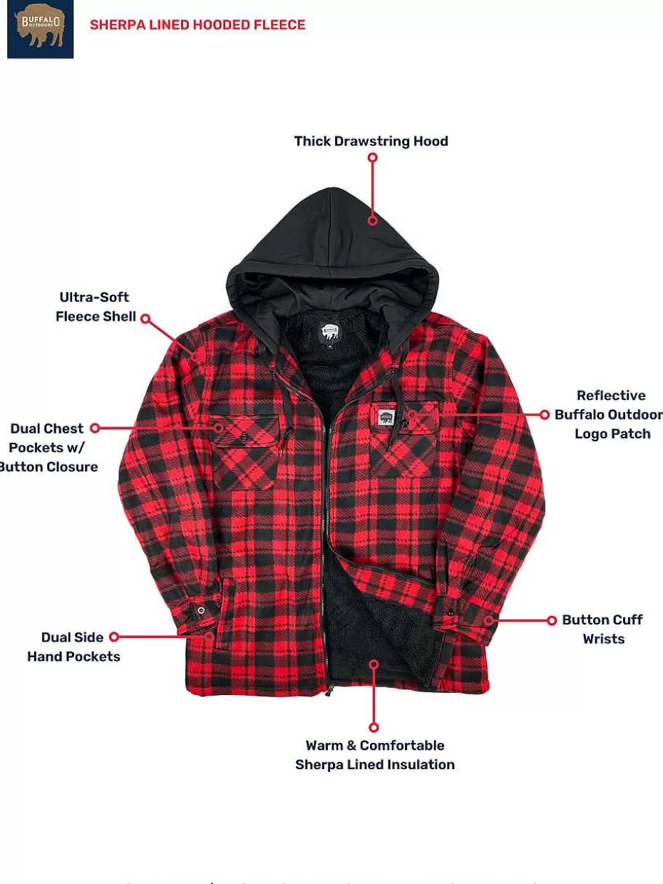 Hot ® Workwear Sherpa Lined Hooded Fleece-Red Plaid Men Hoodies & Sweatshirts For Men