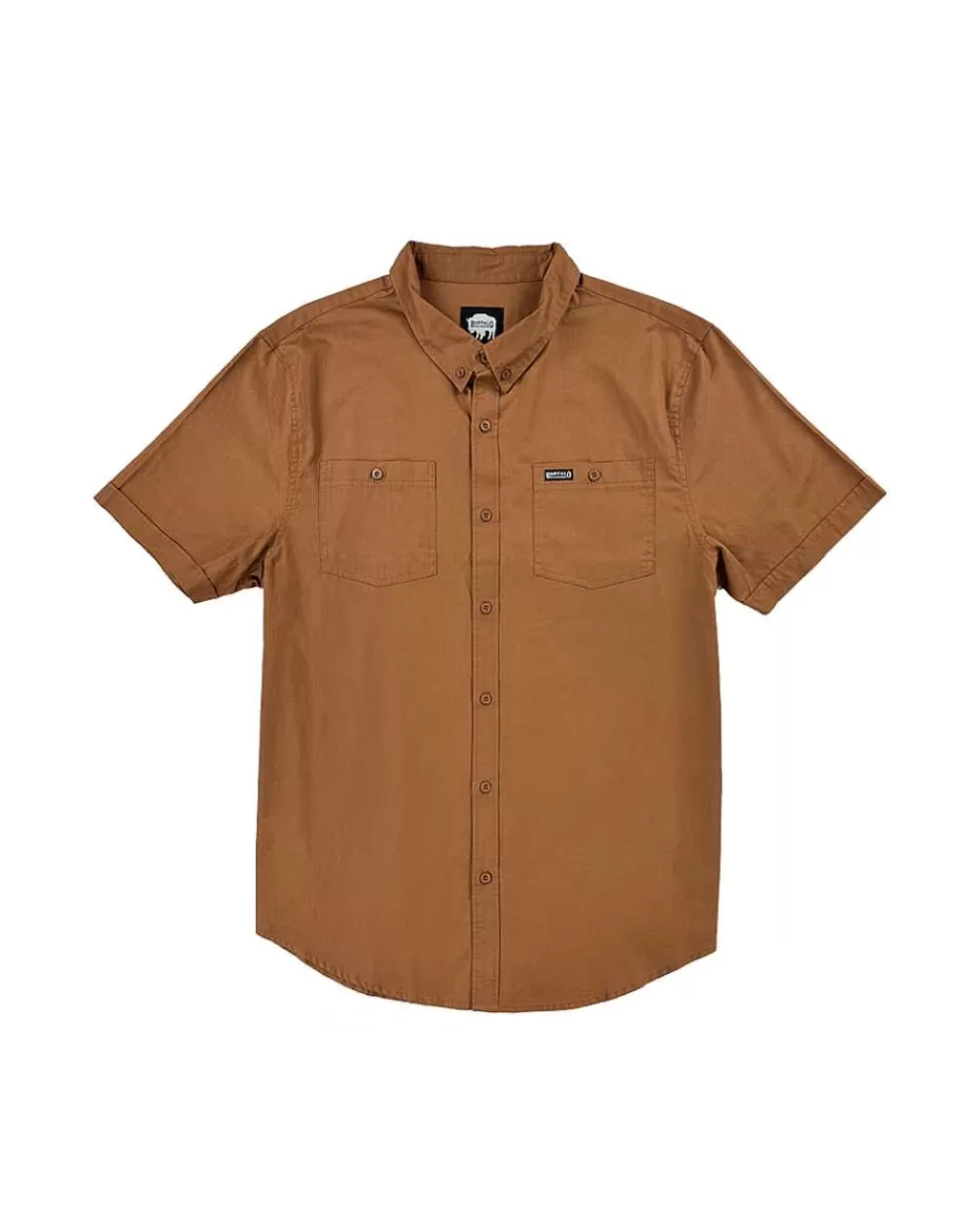 Cheap ® Workwear Short Sleeve Button Down Twill Work Shirt-Chestnut Brown Men Button Down Shirts