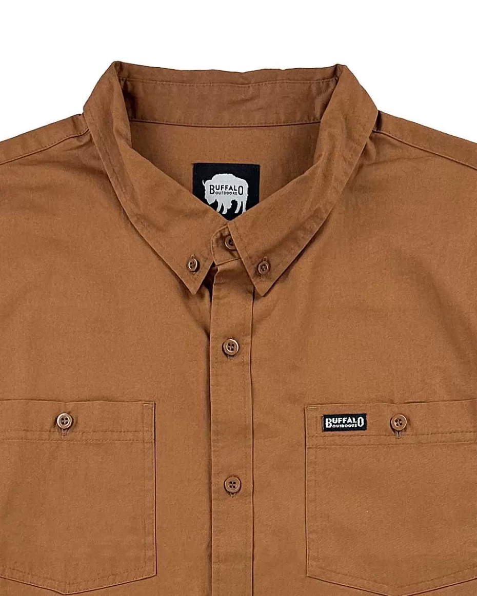 Cheap ® Workwear Short Sleeve Button Down Twill Work Shirt-Chestnut Brown Men Button Down Shirts