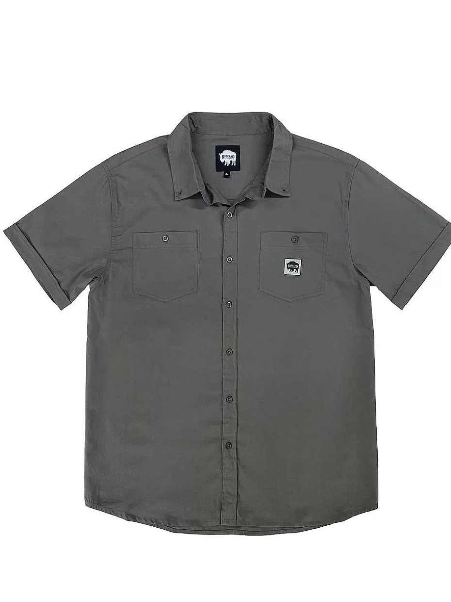 Best Sale ® Workwear Short Sleeve Button Down Twill Work Shirt-Granite Grey Men Button Down Shirts