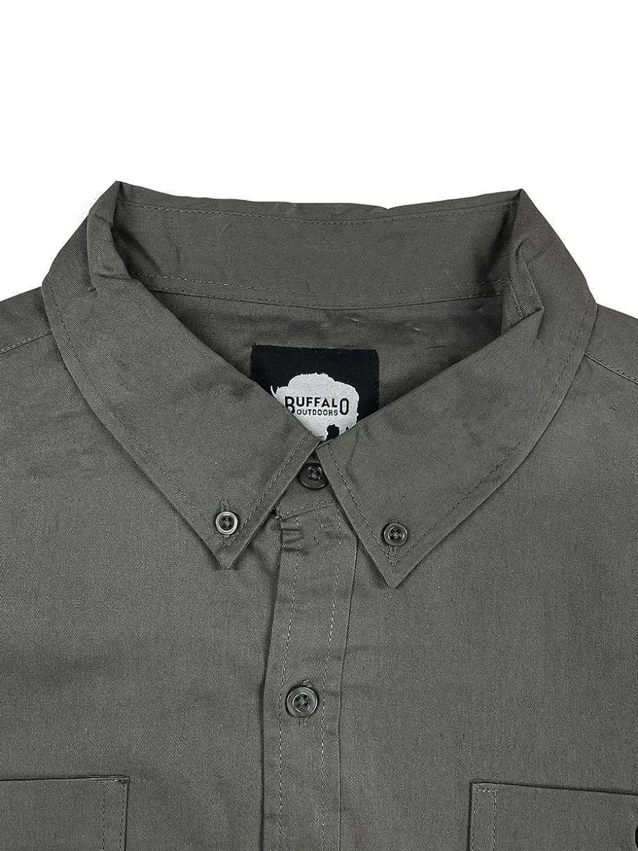 Best Sale ® Workwear Short Sleeve Button Down Twill Work Shirt-Granite Grey Men Button Down Shirts