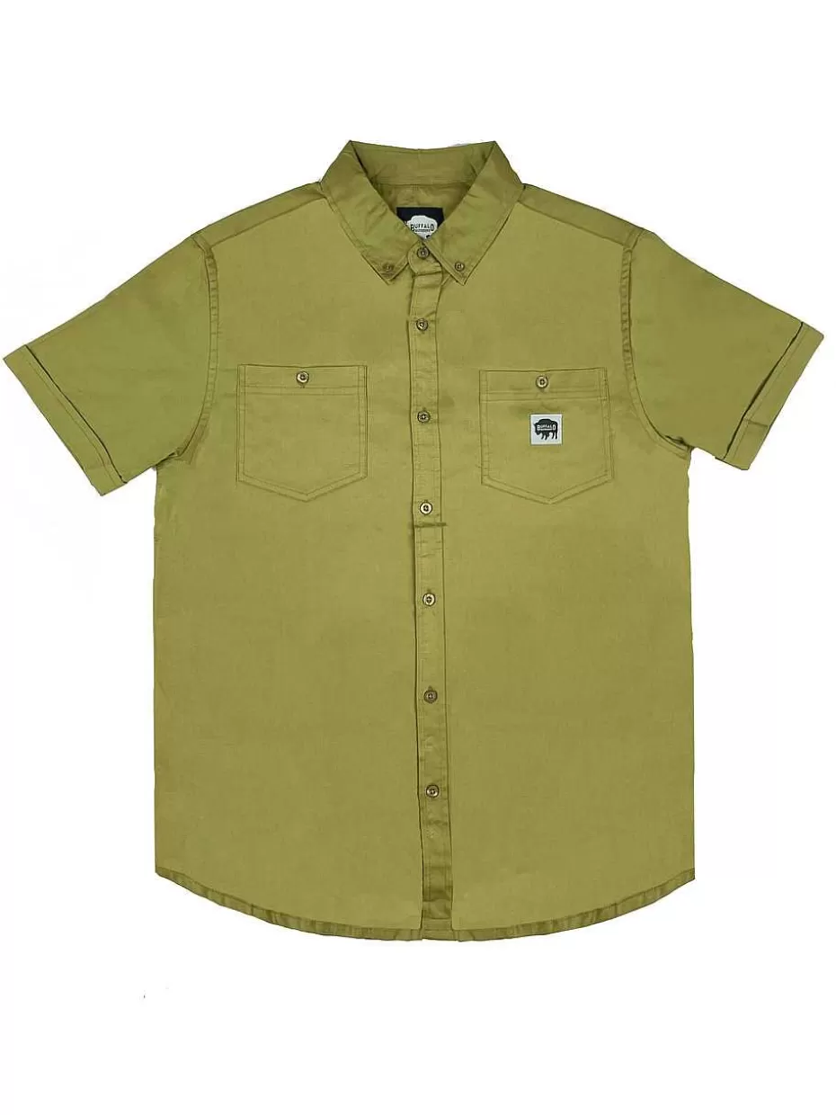 Fashion ® Workwear Short Sleeve Button Down Twill Work Shirt-Olive Green Men Button Down Shirts